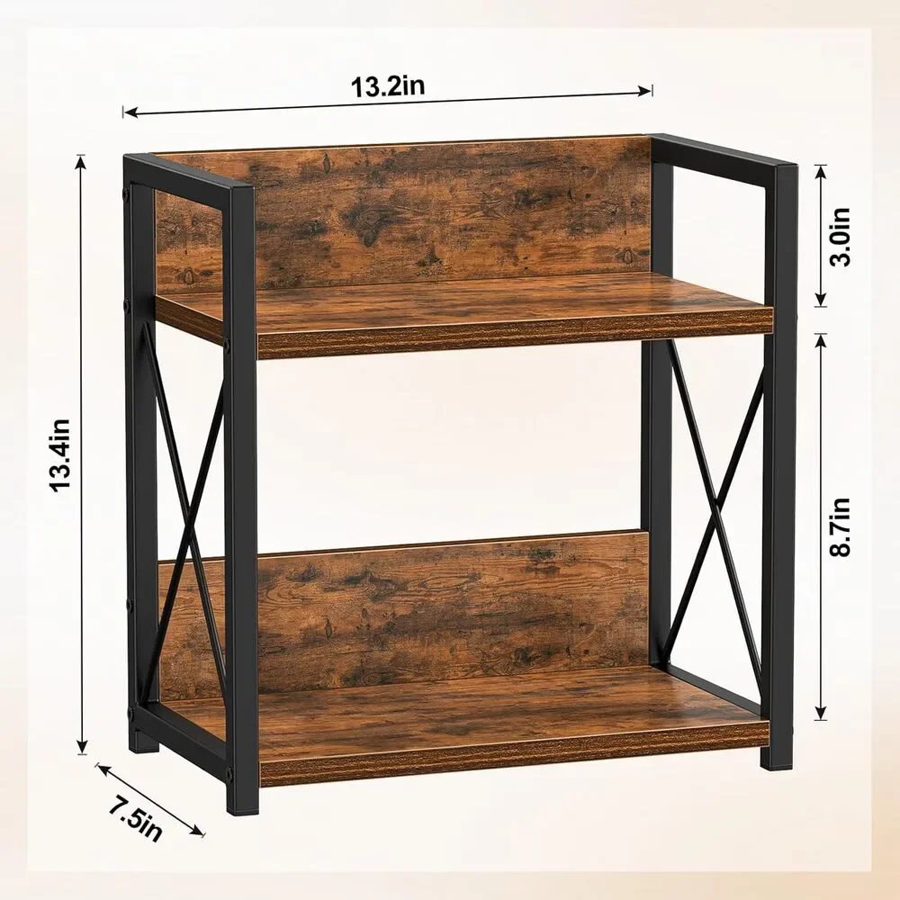 2 Tier Kitchen Organizer Rack Storage Shelf Countertop Coffee Bar Wood Metal
